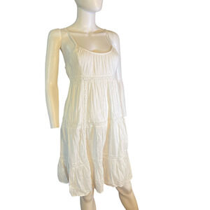Lucky Brand White Cotton Eyelet Tiered Tie Back Sundress Size XS